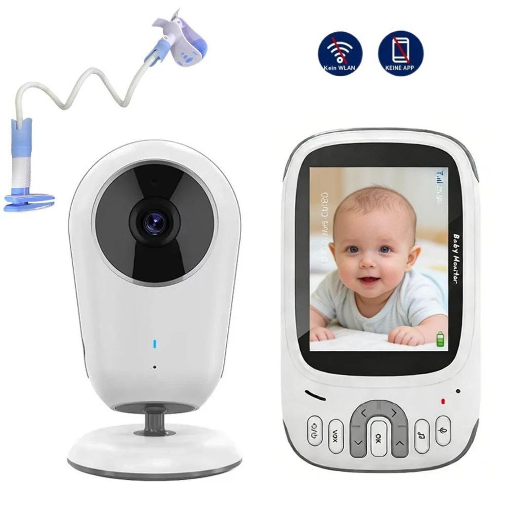Babyphone mit Kamera 3.2 Zoll Digital LCD Bildschirm Wireless VOX Babyfon Nachtsicht Baby Wecker Temperaturüberwachung Ohne WLAN mit halterung