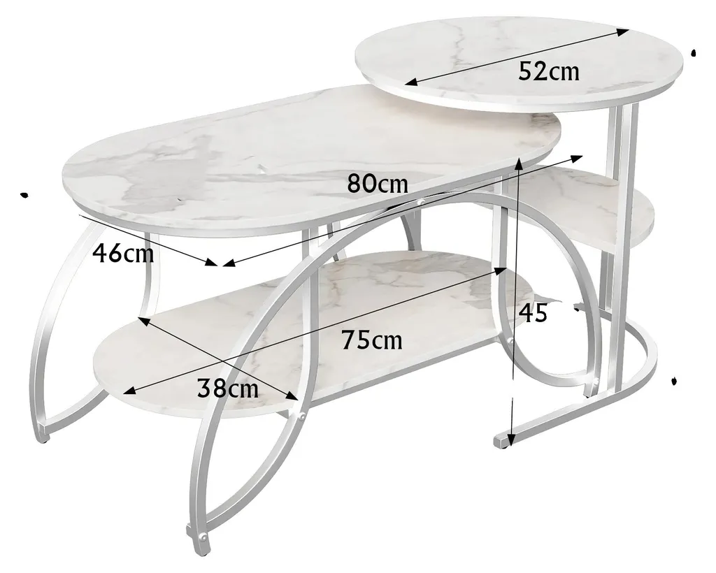 Table basse gain de place gigogne blanche pour petits et grands salons