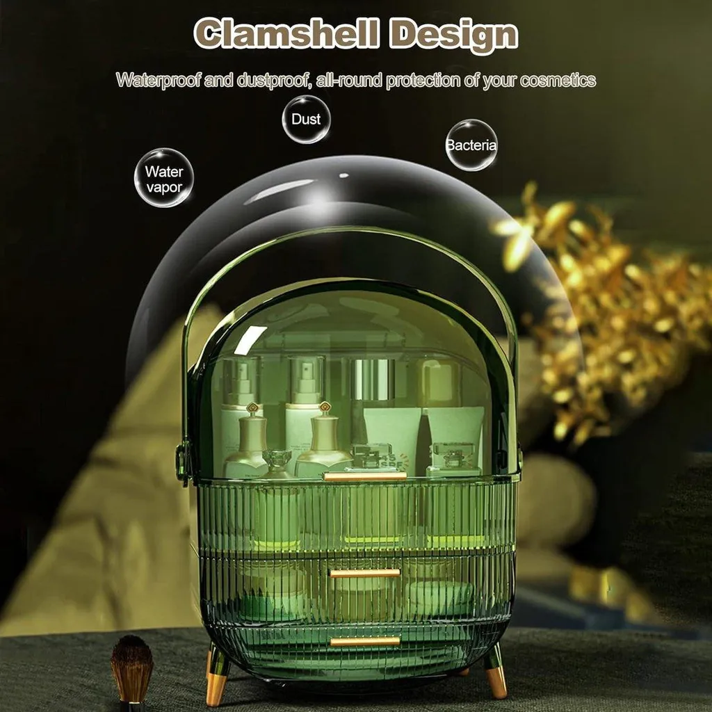 Rangement maquillage multifonction vert rétro avec tiroirs à bijoux - 3