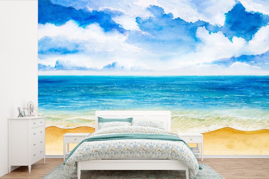 MuchoWow Fototapete für Wohnzimmer oder Schlafzimmer Wandtapete Vinyl Motivtapete Strand - Meer - Himmel - 420x280 cm - Zimmer für Kinder