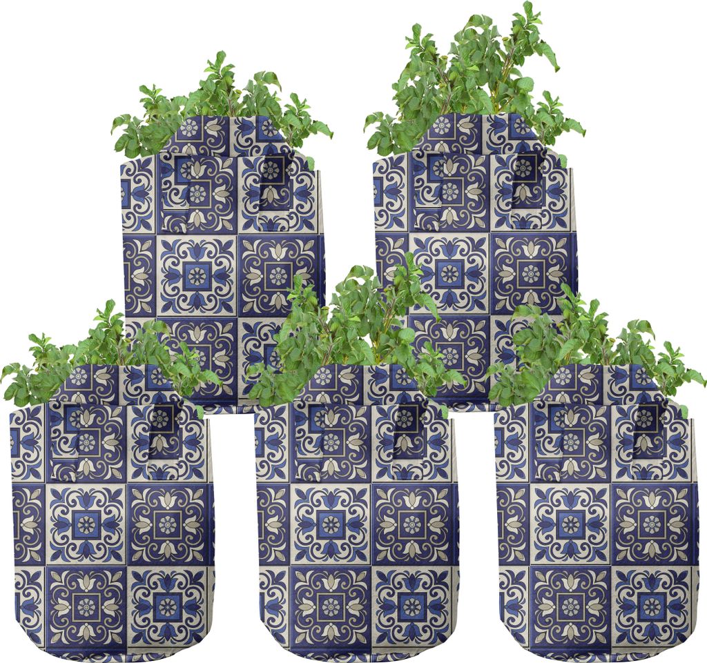 ABAKUHAUS marokkanisch Zuchttöpfe 5er-Pack, Squares Azulejos, hochleistungsfähig Stofftöpfe mit Griffen für Pflanzen, 5 Gallonen, Marine-Blau-B...