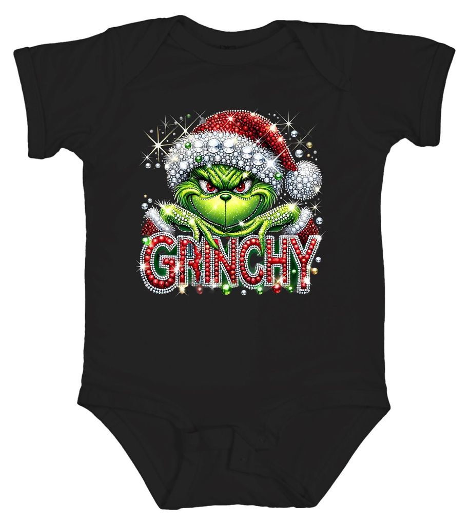 Grinchy Weihnachten Glitzer Strass Santa frech lustig Geschenk Unisex Baby Body, Schwarz, 3/6