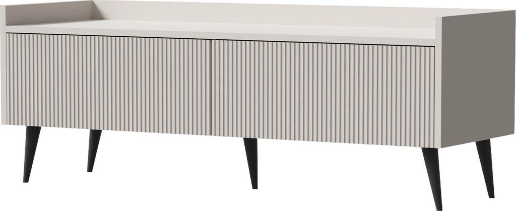 TV-Lowboard 120 cm mit Rillenfronten & hohen Metallfüßen – Fernsehschrank mit Stauraum und Kabelmanagement in Beige Kaschmir – Minimalistisc...