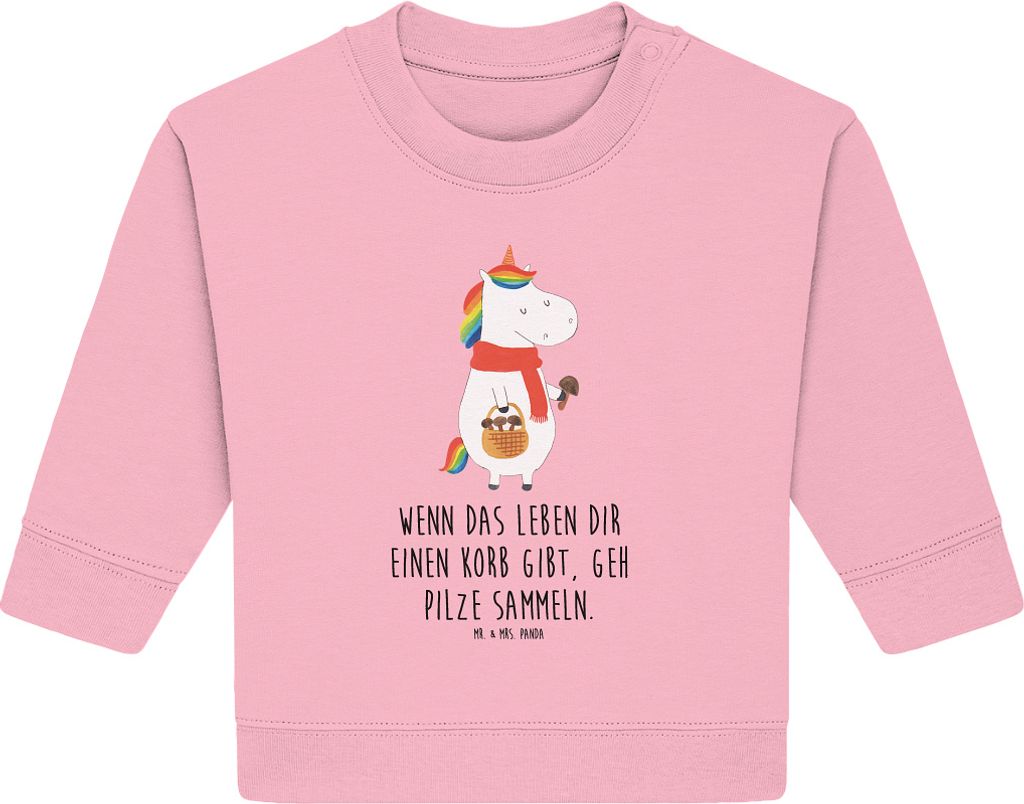 Mr. & Mrs. Panda Organic Baby Pullover Einhorn Pilz 6. - 12. Monat - Baumwolle Pink - Geschenk, Einhörner, Unicorn, Pilze, Bullover, Liebeskummer,...