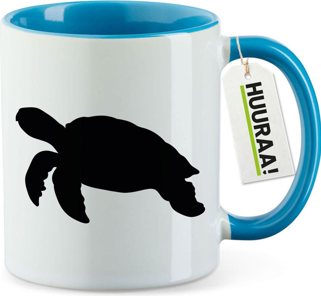 Huuraa Kaffeetasse Schildkröte Silhouette 330ml Blau Keramik Kaffeebecher Geschenkidee