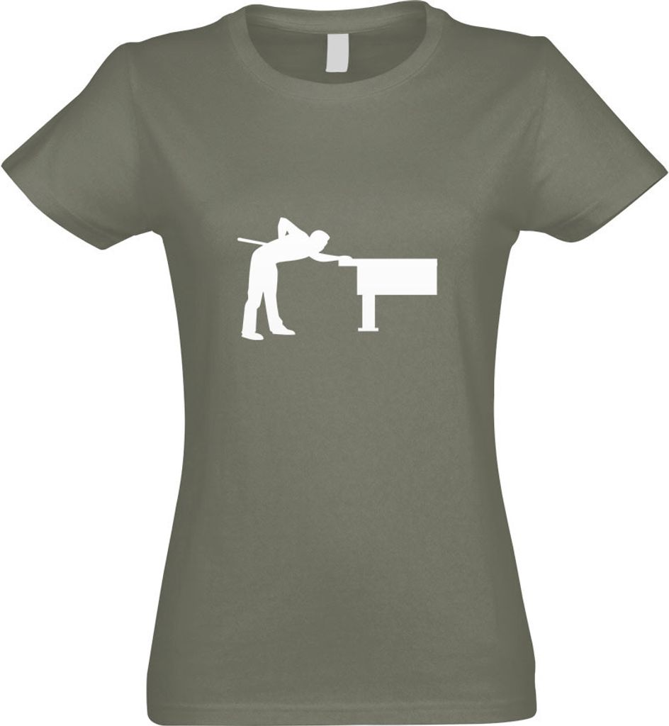 Kiwistar - T-Shirt tailliert - Damen - Olive - Billard Pool Spieler Figur - mit Motiv Bedruckt - Funshirt Design - Sport - Freizeit - Damen - M