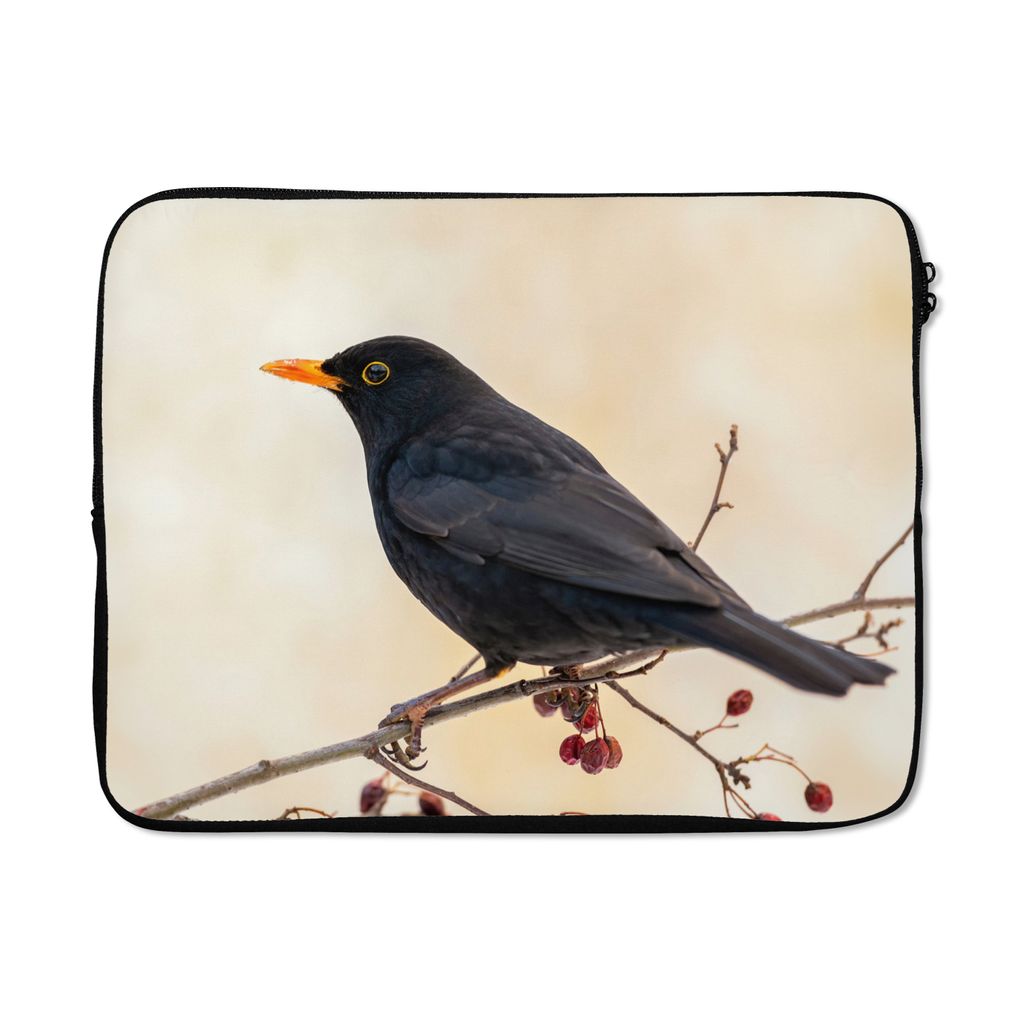 MuchoWow Laptop Hülle 17 Zoll Laptoptasche Amsel - Vogel - Zweige - Beere - Rot - Zipper - Schutzabdeckung