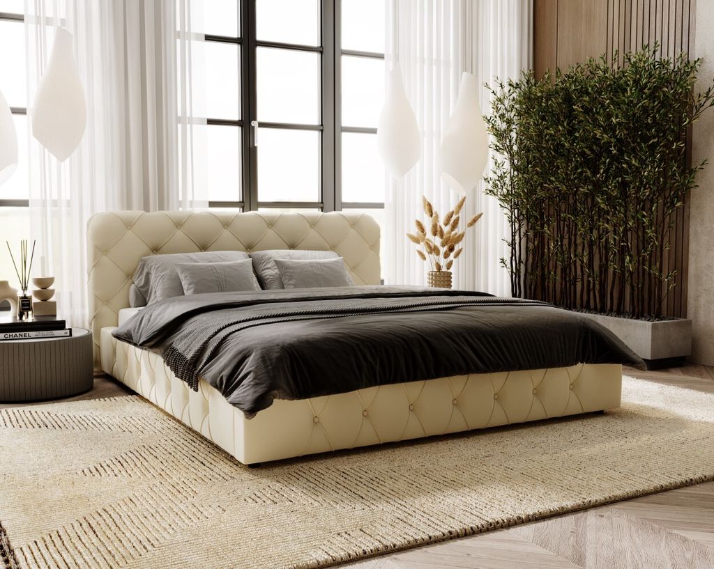ADIDAR Julietta Polsterbett 180x200cm Doppelbett Metalrahmen mit hydraulischen Liefern Bett Creme - Amor Velvet 4323 - mit Lieferung nach Hause