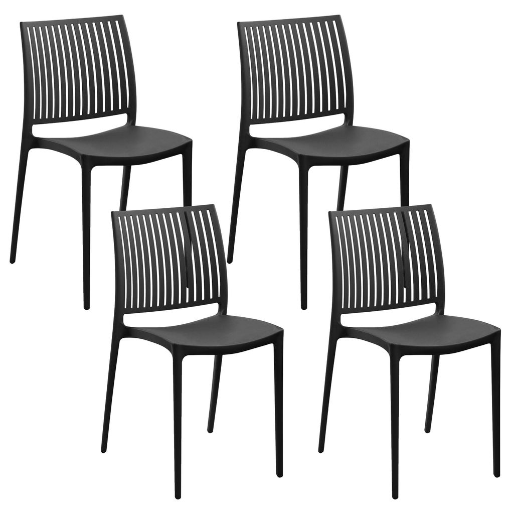 BELIANI Gartenstuhl 4er Set Schwarz Kunststoff Stapelbar mit Streben ohne Armlehnen Modern Outdoor Balkon Terrasse Garten Kunststoffstuhl Plastikstuhl