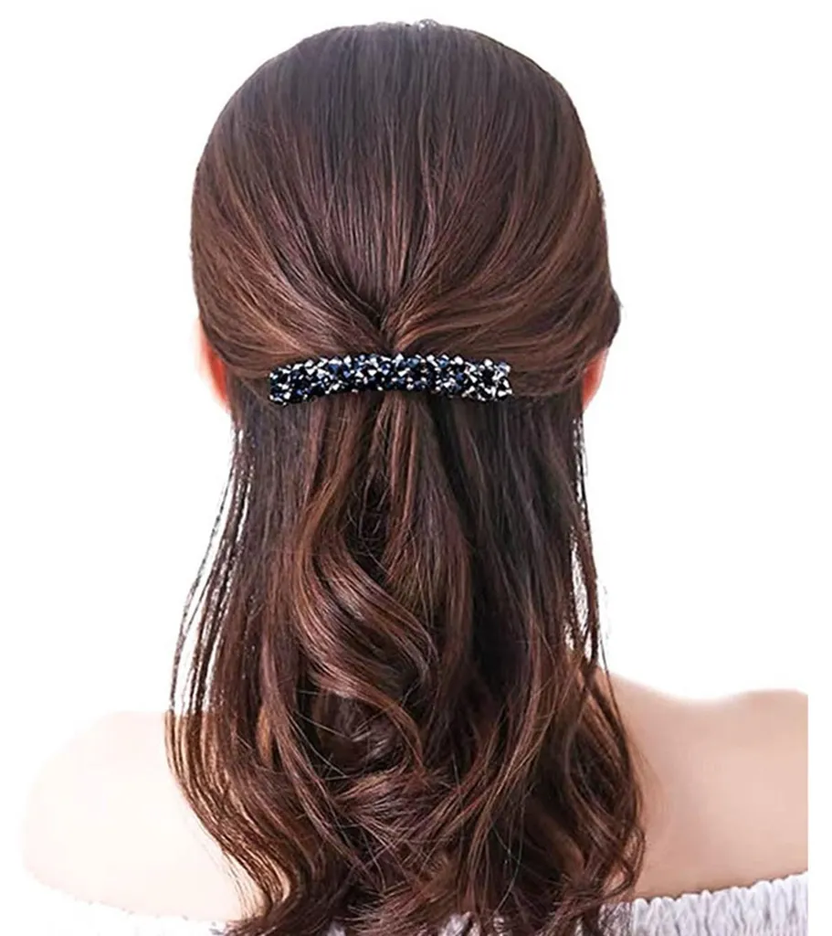 Fixez vos cheveux avec style : barrette anti-glisse strass noir et argent