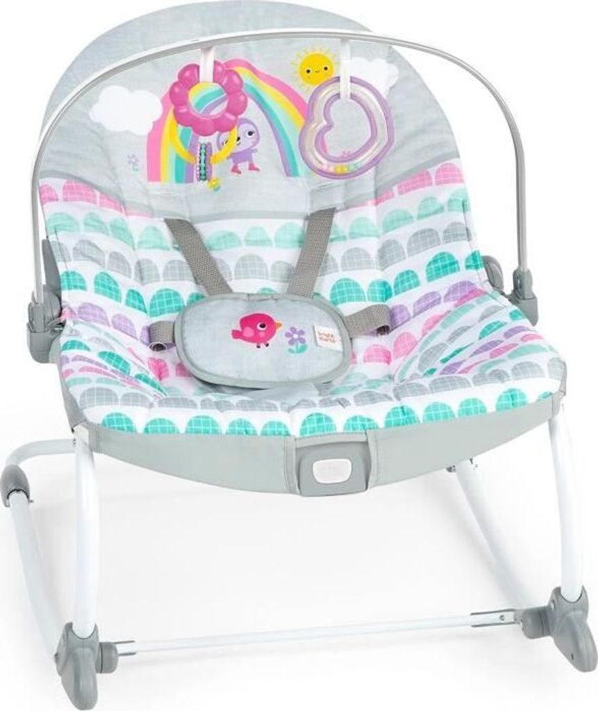 Babywippe, Bright Starts Transat Arc-en-Ciel, Rosa, Beruhigende Vibrationen, 2 Liegepositionen, Bis zu 18 kg