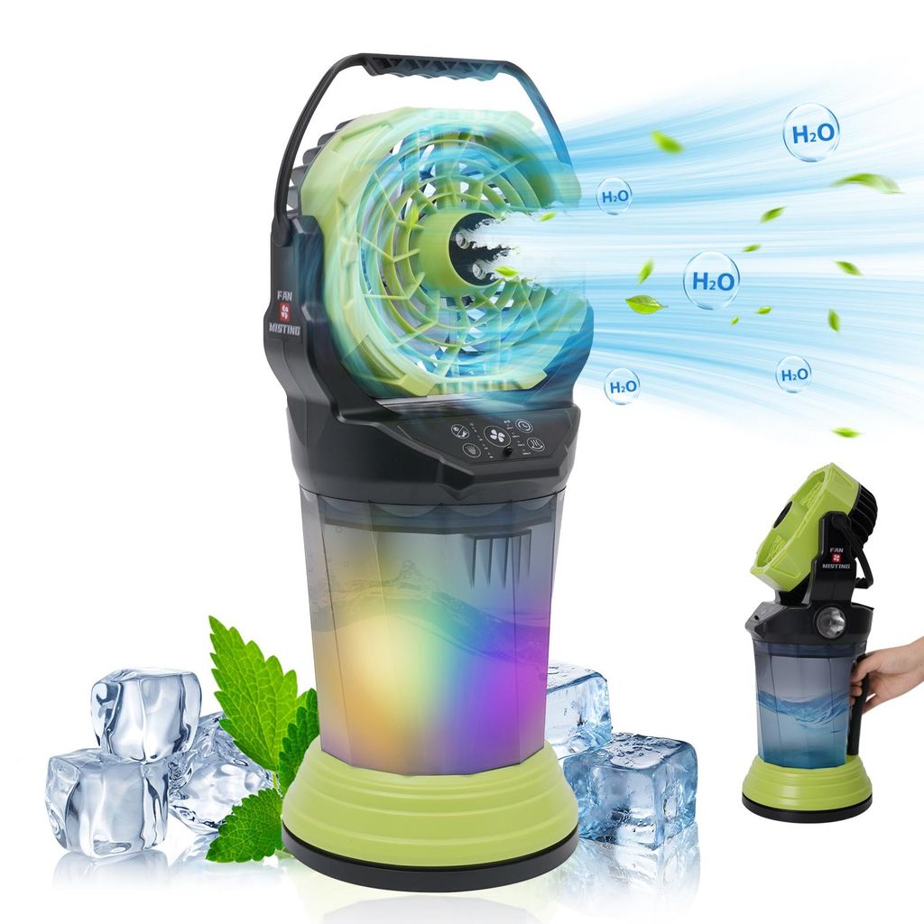 AIORBER 3in1 Luftkühler Ventilator Luftbefeuchter mit 15000mAh Akku, 2L Wassertank, 24h Laufzeit, USB-C, 4 Stufen, 90° Oszillation, Tragbar Leise...