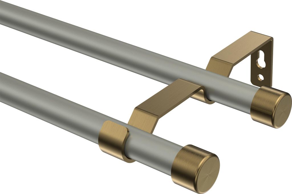 Interdeco Gardinenstange / Vorhangstange Chrom matt / Messing Antik, Typ Olymp Lucan (Kappe), 16 mm Ø 2-läufig, 400 cm