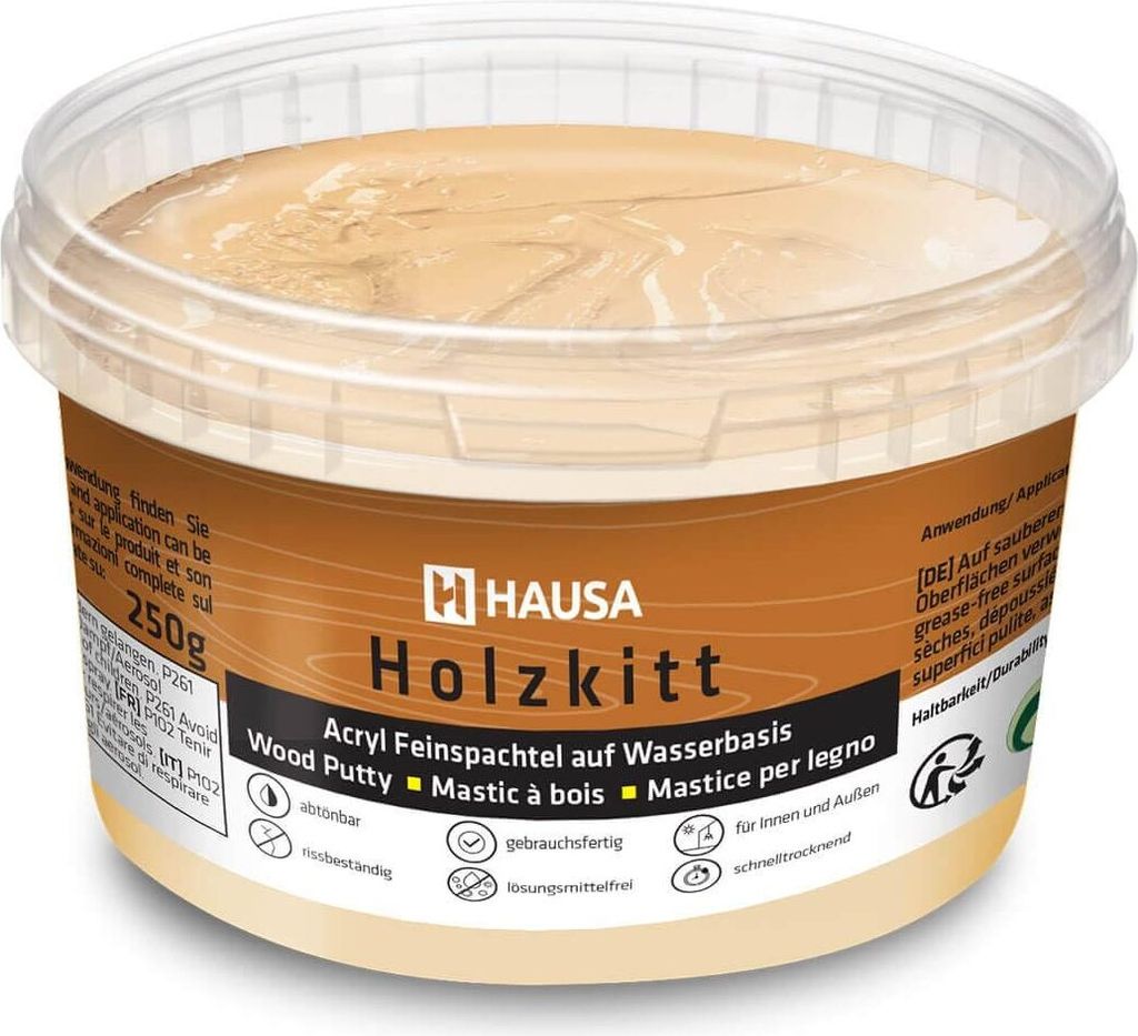 HAUSA Holzkitt 250 g Eiche Natur Holzspachtelmasse, Kitt für Holz, Holzspachtel/Füllmasse zum Reparieren von Holzschäden gebrauchsfertig ausgeze...