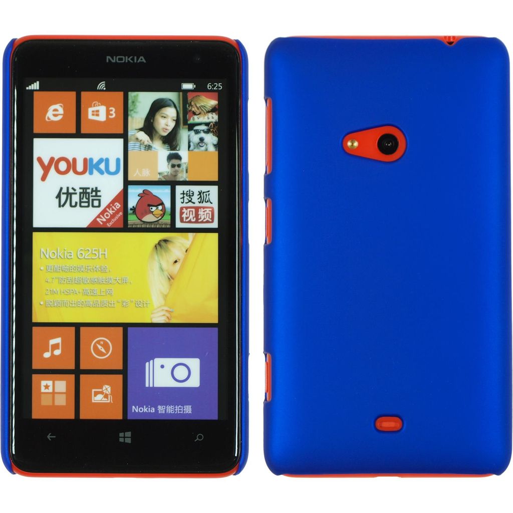 PhoneNatic Case kompatibel mit Nokia Lumia 625 - Hülle blau gummiert Hard-case + 2 Schutzfolien