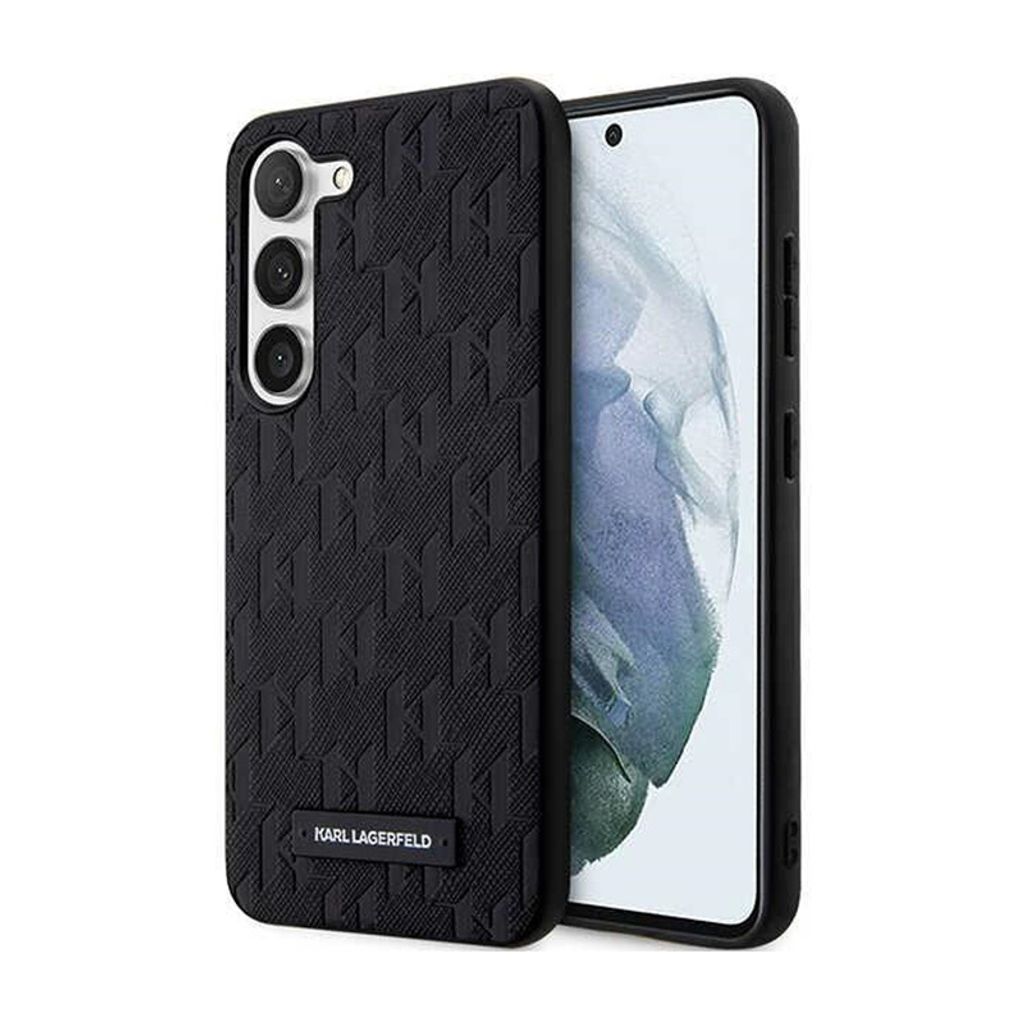 Karl Lagerfeld Saffiano-Monogramm-Metalllogo - Samsung Galaxy S24+ Hülle (Schwarz)