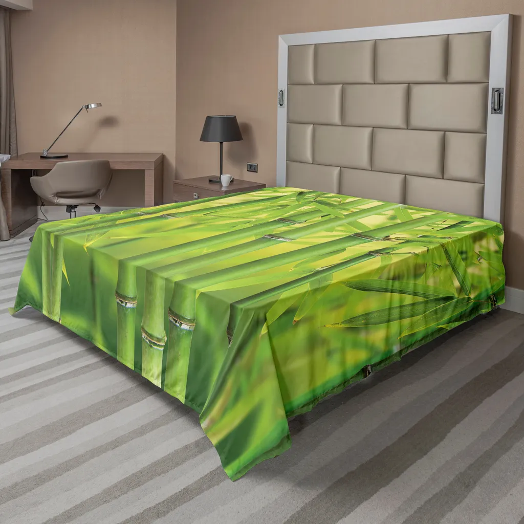 Drap plat pour grand lit motif jungle verte, linge de lit déco zen