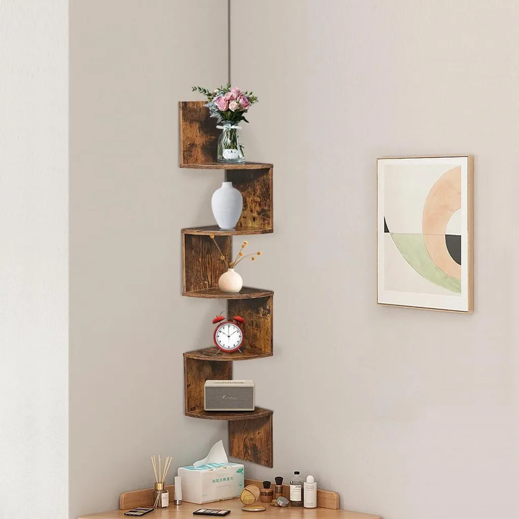 Étagère murale d'angle pour plantes et décoration - 5 niveaux en bois