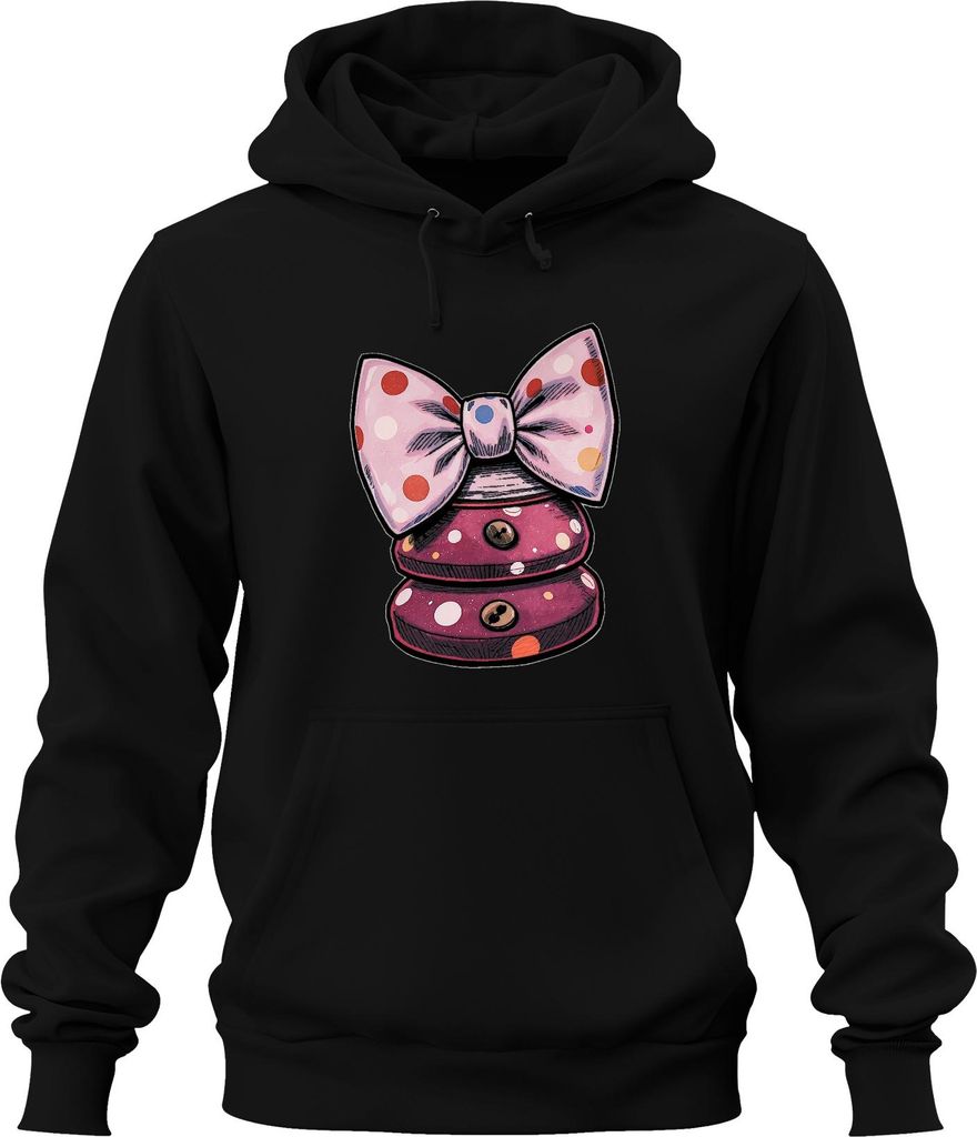 Schleife Knöpfe Polka Dots Karneval Clown Jeck Fasching Kostüm Uni Hoodie Kapuzenpullover, Schwarz, M