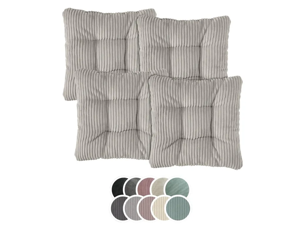 Set di 4 cuscini per sedie | Cuscini grigi in velluto a coste 38 x 38 x 6 cm | Per giardino, cucina e sala da pranzo | XDREAM