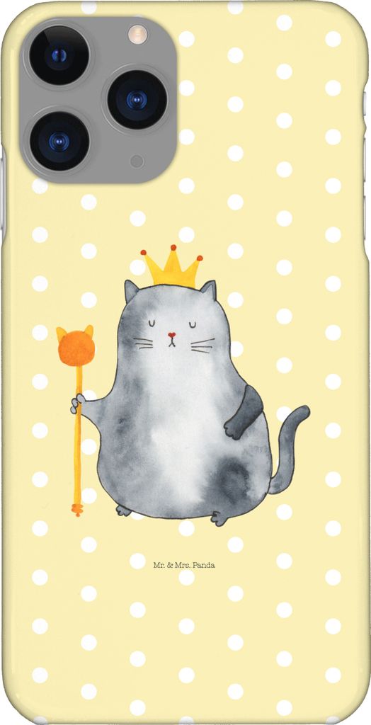 Mr. & Mrs. Panda Iphone 11 Pro Handyhülle Katze König - Gelb Pastell - Geschenk, Cats, Wohnung, Familie, Premium Kunststoff, Königlich, Handy Ca...