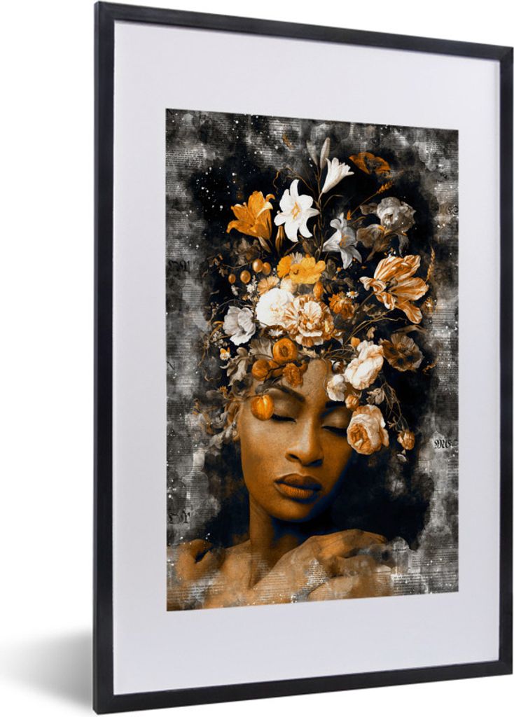 MuchoWow® MuchoWow® Gerahmtes Poster Frauen - Gold - Blumen Produktbild 