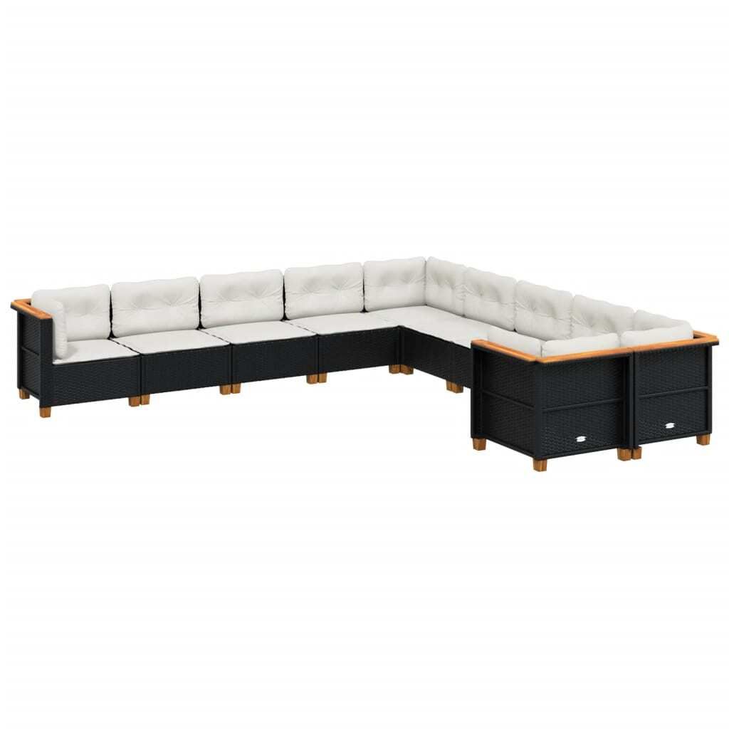 vidaXL 10-tlg. Garten-Sofagarnitur mit Kissen Schwarz Poly Rattan