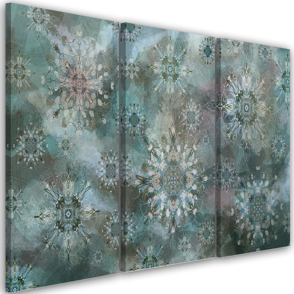 Triptychon auf leinwand sternmosaik 120x80 cm Feeby türkis wandbild bereit zum aufhängen