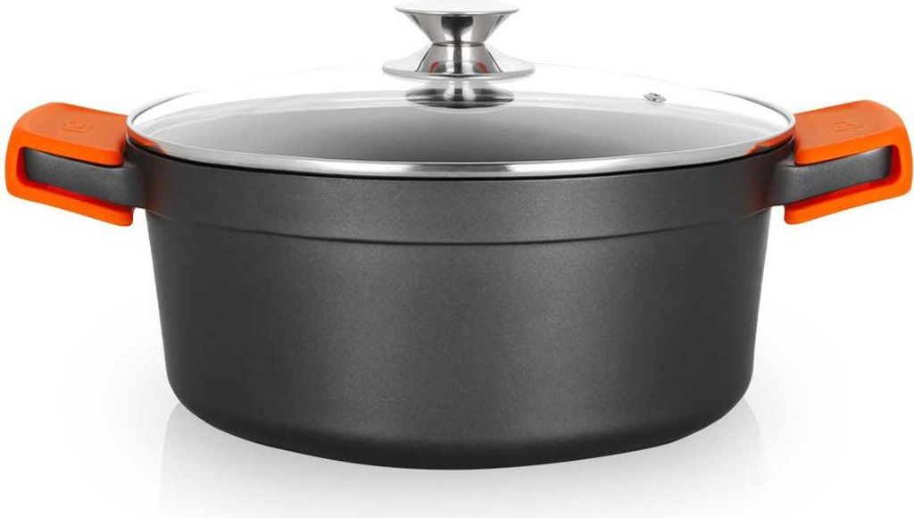 Orbegozo CDH 3028 Aluminiumguss-Kasserolle, 6,7 L, PFOA-freie Antihaftbeschichtung, Deckel aus gehärtetem Glas, Silikongriffe de