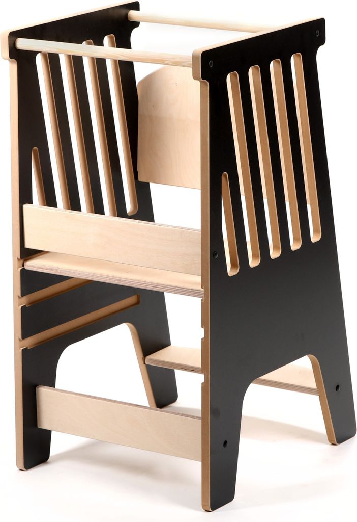 Woodforkid Lernturm Höhenverstellbar Schwarz - Holz