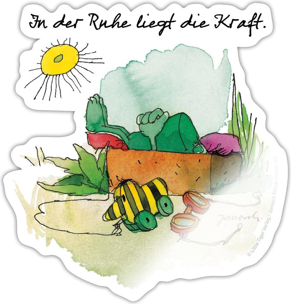Spreadshirt Janoschs Frosch und Tigerente Entspannung Spruch Sticker Aufkleber, 10 x 10 cm, Weiß glänzend