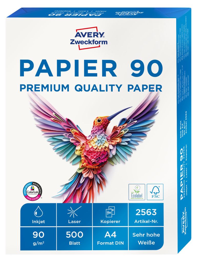 Avery Zweckform 2563, Drucker- und Kopierpapier, A4, Produktbild 