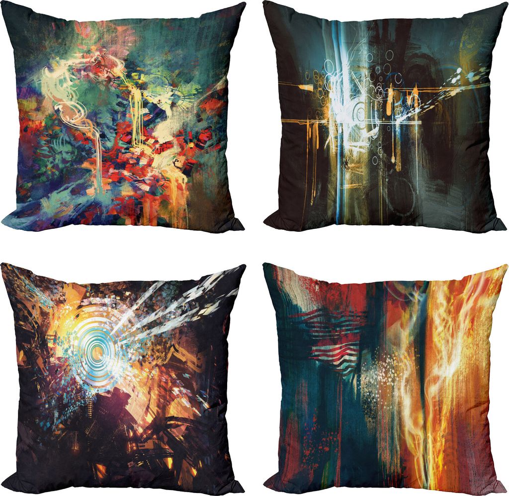 ABAKUHAUS Abstrakt Dekokissen Kissenbezug 4er Pack, Surreale Formen und Gestalten, Modern Accent Doppelseitiger Digitaldruck, 50 x 50 cm, Mehrfarbig