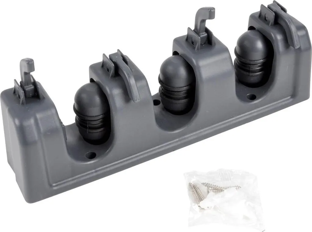 Support pour balais anthracite avec 4 crochets et fixation murale stable