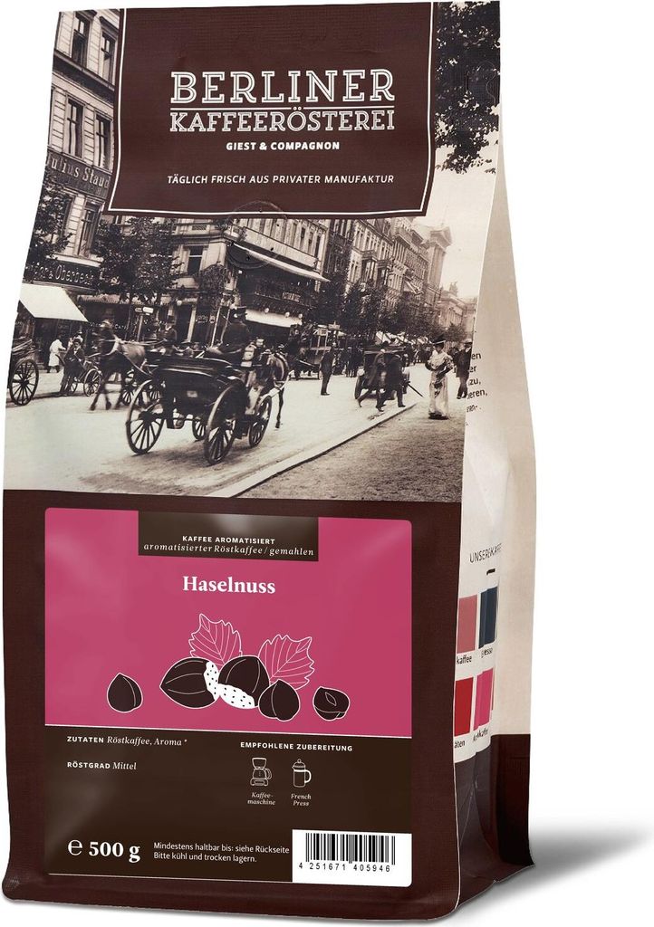 Berliner Kaffeerösterei - aromatisierter Kaffee Haselnuss (500g / gemahlen)