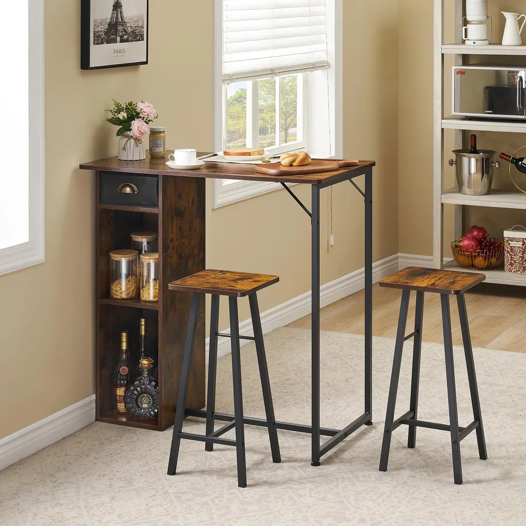 Table de cuisine compacte 3 pièces solution pour petits espaces marron