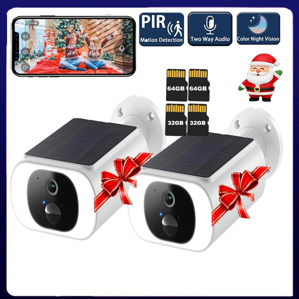 Überwachungskamera Aussen Akku Solar-2K Outdoor WLAN Kamera Überwachung Aussen mit Kabellose 32&64GB