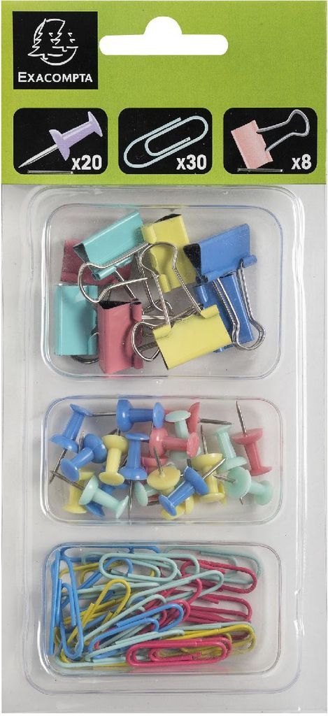 Exacompta 14860E Set 58 Klammern und Nadeln Iderama Farben sortiert 3-Fach Etui