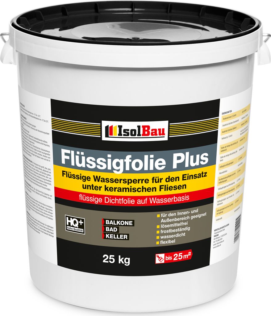 Isolbau Flüssigfolie PLUS 25kg - Dichtfolie für innen & Außenbereich - für Wand & Boden - Balkonabdichtung, Terrasse - Lösemittelfreie, wasser...