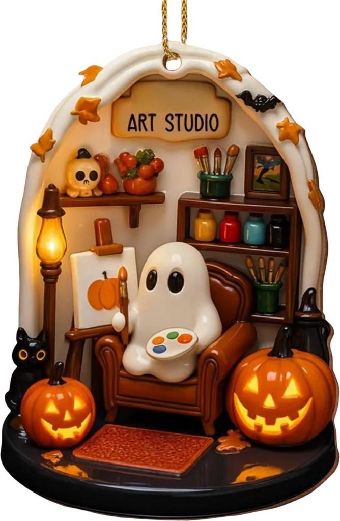 Halloween-Geist-Ornament, Acryl, Geister-Thema, Lesen, Kochen, Malen, Ornament, Baum, hängende Dekoration für den Innenbereich, Heimdekoration