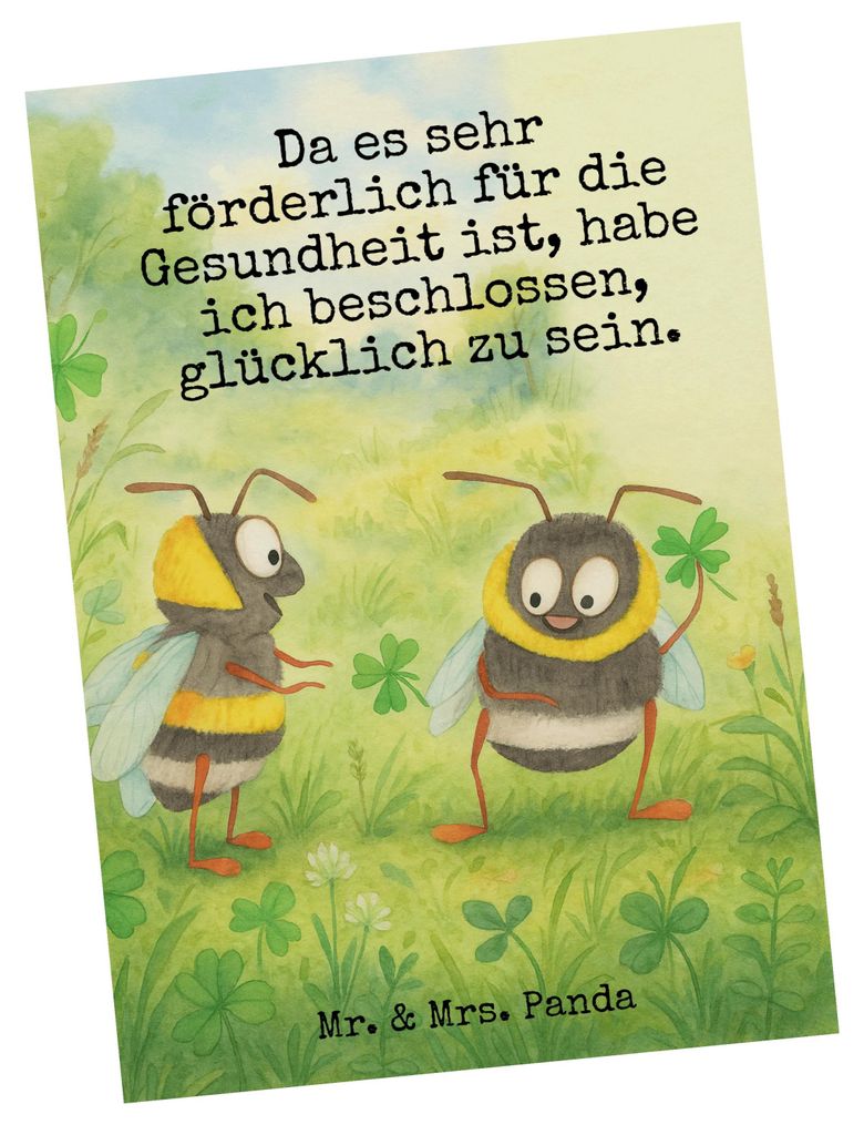 Mr. & Mrs. Panda Postkarte Hummeln Kleeblatt Design - Weiß - Geschenk, Hummel, Lustige Sprüche, Biene Deko, Ansichtskarten, Spruch schön, Ansich...