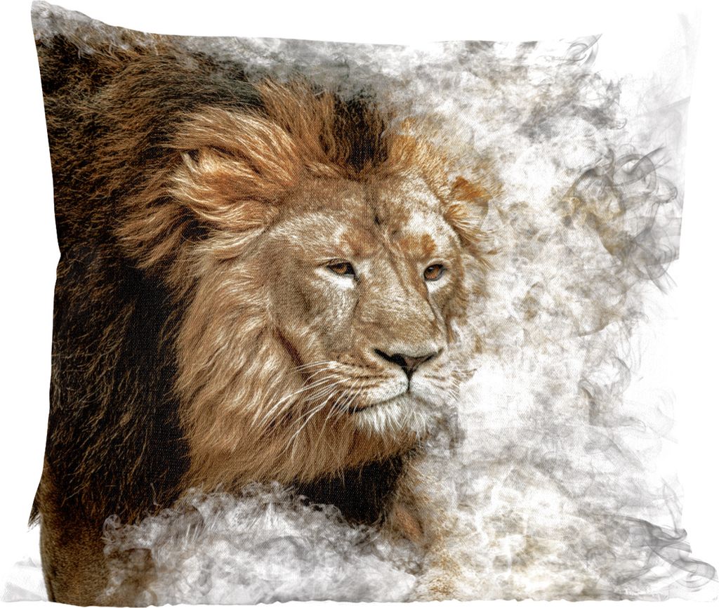 MuchoWow Zierkissen Sofakissen Wohnzimmer Dekokissen 60x60 cm Löwe - Rauch - Tiere - Sitzfläche - Foto Polster