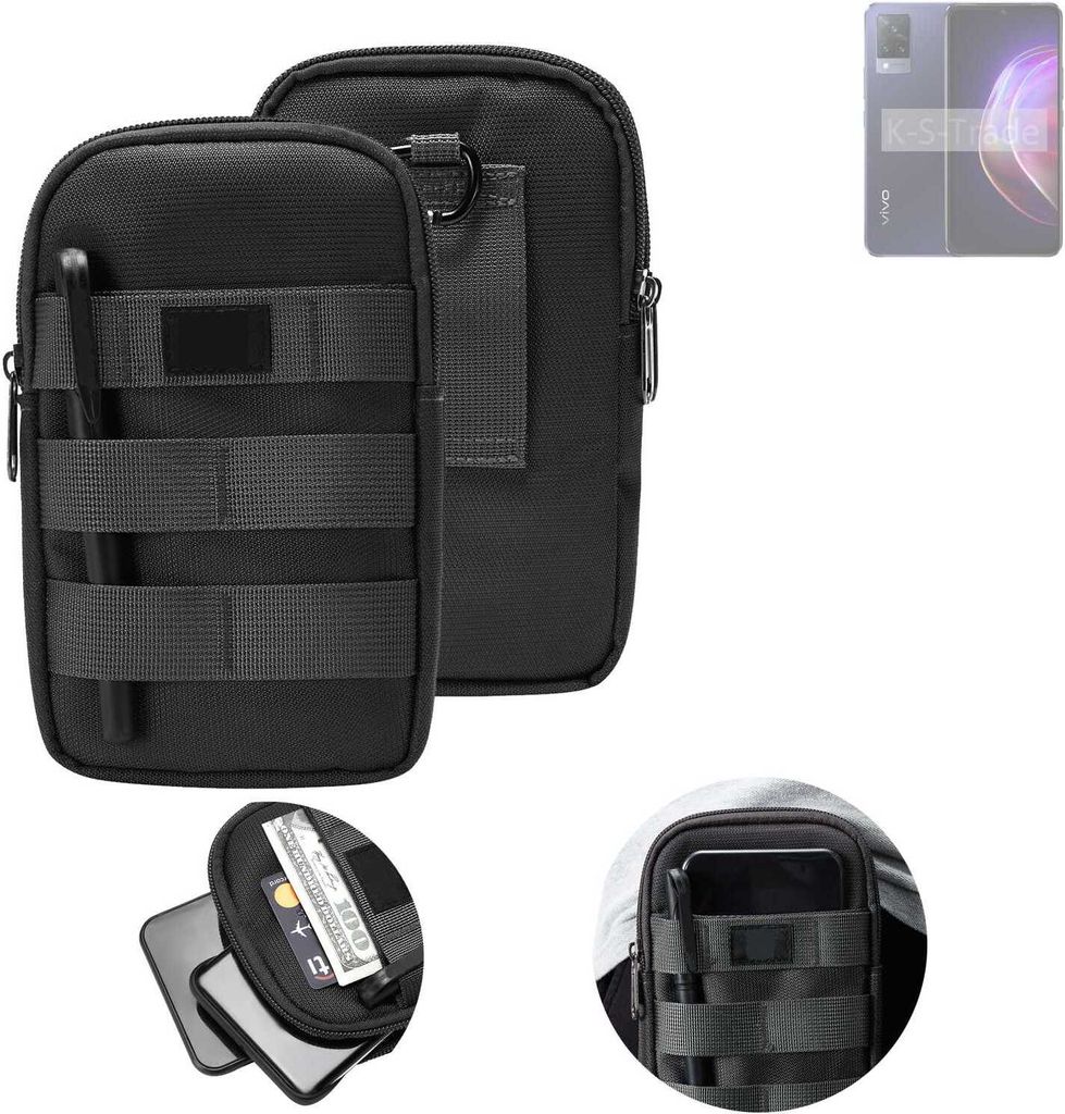 K-S-Trade Holster Gürtel Tasche kompatibel mit Vivo V21 5G Handy Tasche Schutz Hülle dunkel-grau viele Fächer, 1x