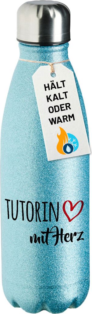 Huuraa Trinkflasche Tutorin mit Herz 500ml Blue Edelstahl Wasserflasche Trinkflasche Geschenkidee