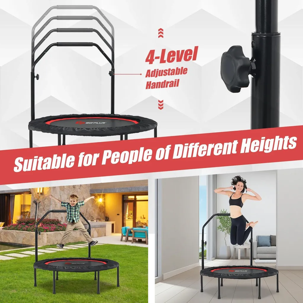 Mini-trampoline de sport pliable rouge 101cm avec bandes élastiques - 5