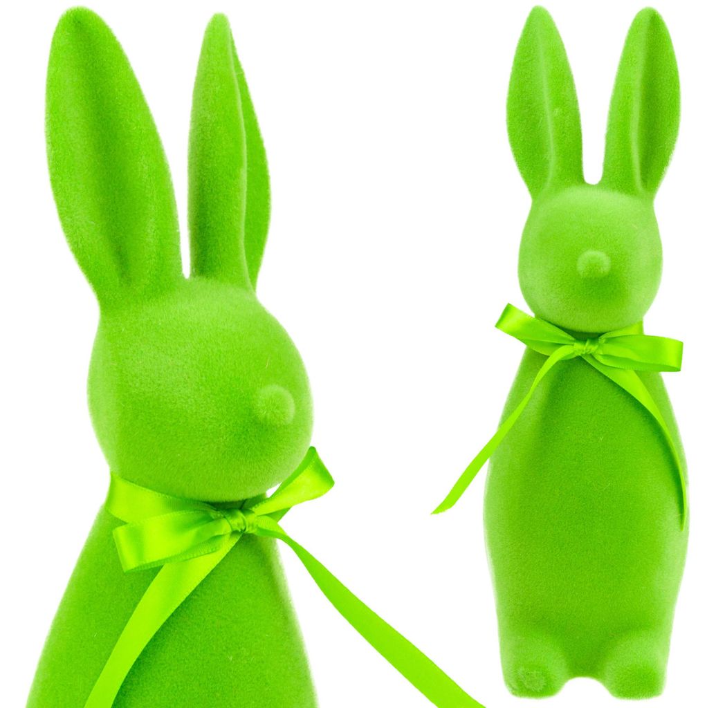 Beflockter Grüner Osterhase Mit Satinschleife