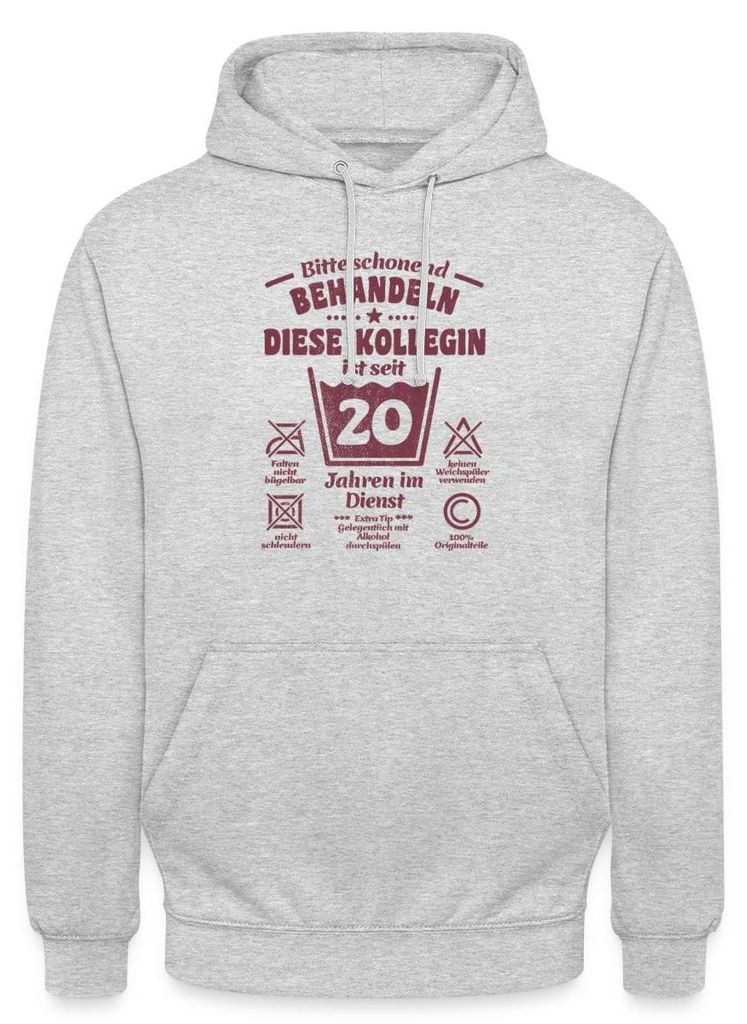 Spreadshirt Kollegin 20 Jahre Dienst | Schonend Behandeln Uni Hoodie, XXL, Hellgrau meliert