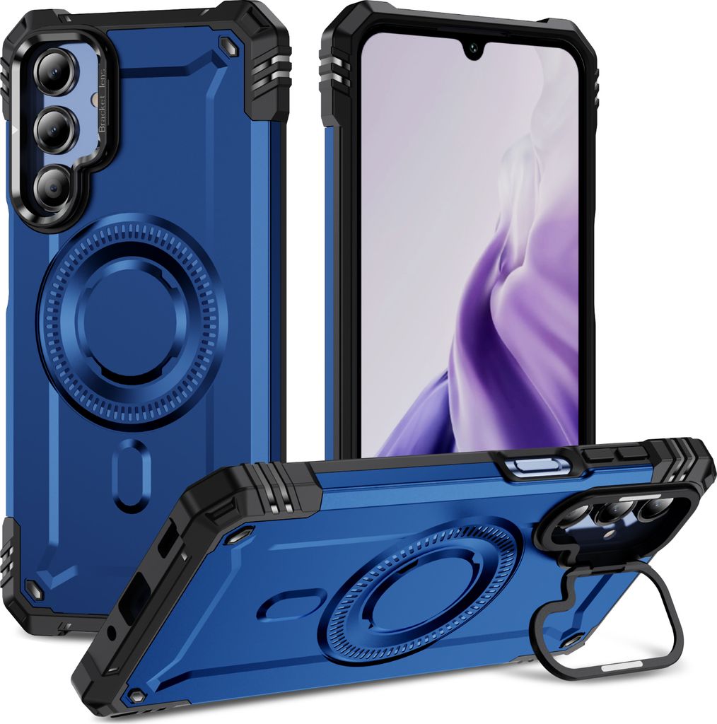 Magnetisch Hülle für Samsung Galaxy A16 5G/4G, Heavy Duty Militärischer Stoßfest Handyhülle Kamera-Ringständer Blau