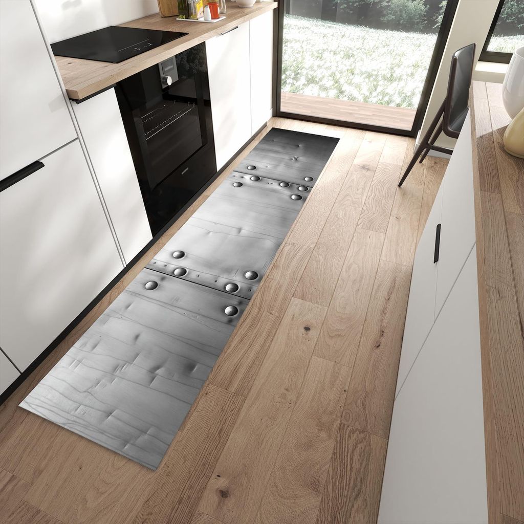 Küchenteppich 60x270cm rutschfest & abwischbar PVC Läufer - Metallplattenoptik