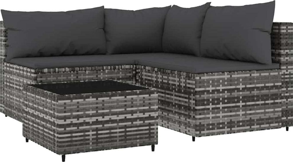 vidaXL 4-tlg. Garten-Lounge-Set mit Kissen Grau Poly Rattan